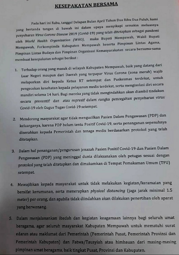 Forkopimda, Toga, Tomas dan Lintas Budaya Sepakati 5 Poin Strategis untuk Cegah Covid-19