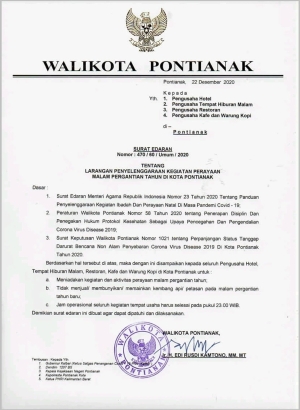 Larang Perayaan Tahun Baru, Wali Kota Terbitkan Surat Edaran