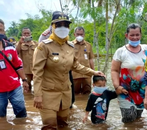 Bupati Erlina Kunjungi 6 Desa Terdampak Banjir,  Berikan Bantuan dan Pelayanan Kesehatan Gratis
